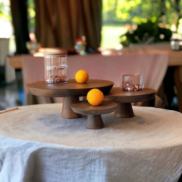 Walnut Cake Stand - Handcrafted Wood Cake Display for Weddings and Celebrations - Rustic, Elegant Centerpiece - Set of 3 - Mother’s Day