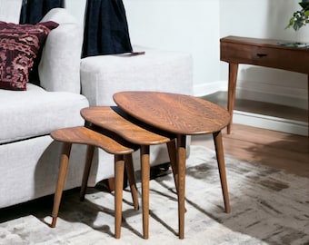 Walnut Nesting Coffee Tables – Oval Set – Modern Living Room Table Set, Handmade Solid Wood