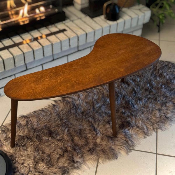 Table basse en noyer et haricots rouges - Table moderne bio en bois massif - Meubles de salon faits main