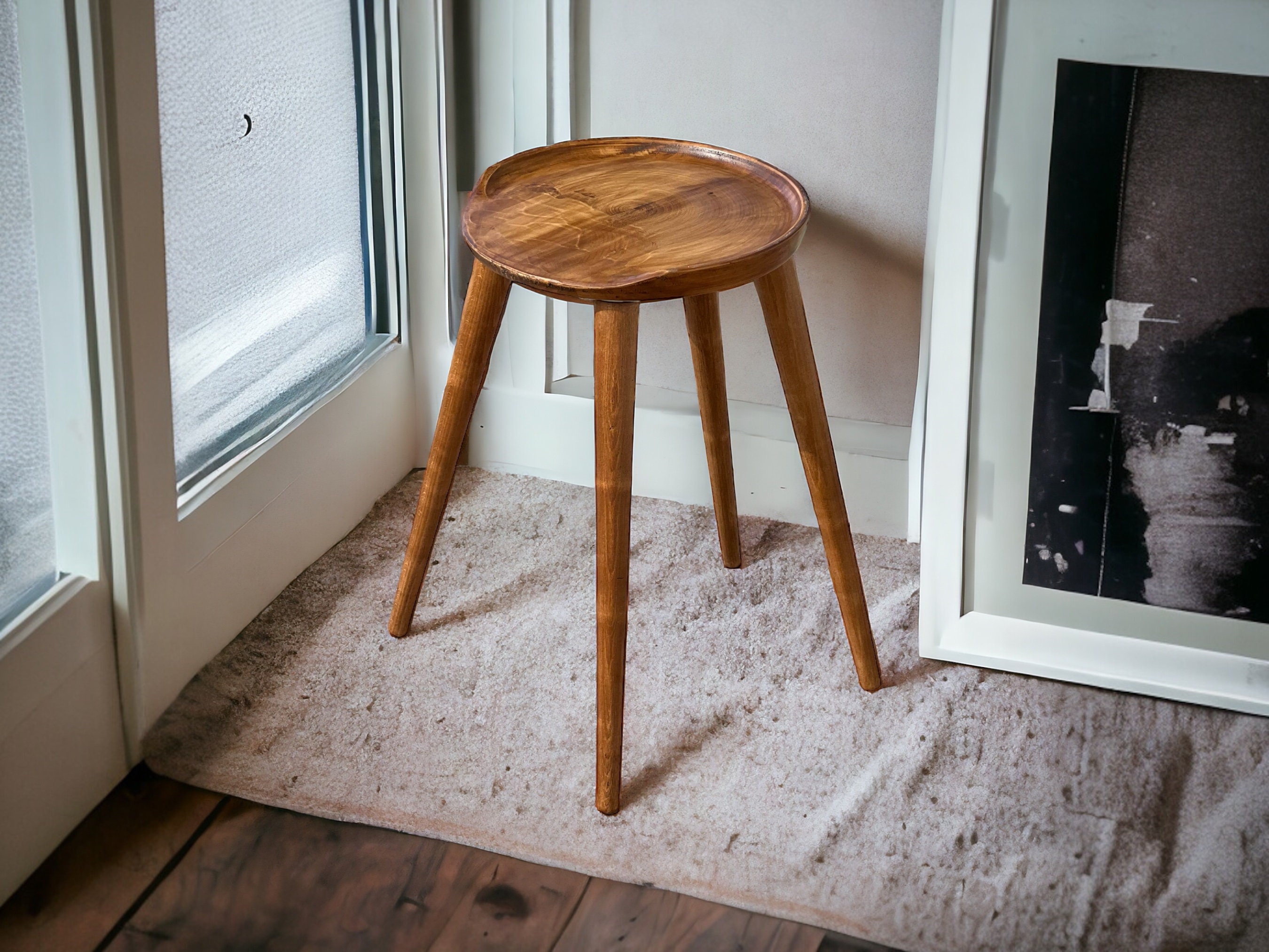 Handmade Walnut Stool – Solid Wood Bar & Counter Stool, Rustic Modern ...