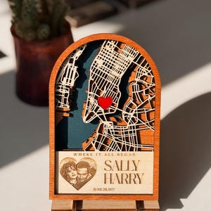 Where We Met Map Plaque, Engraved Coordinates, Boyfriend Anniversary Gift
