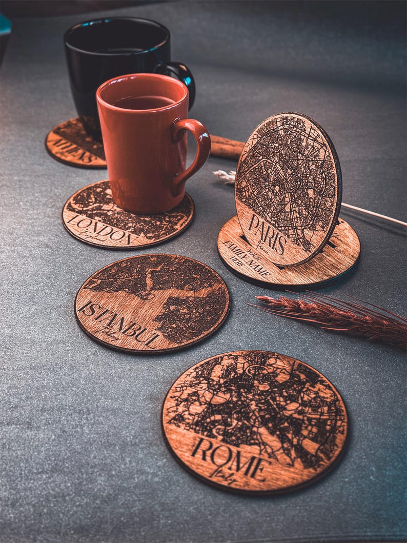 Round Map Coaster Engraved Custom Coaster Map – Single Personalized Coaster, Housewarming ...
