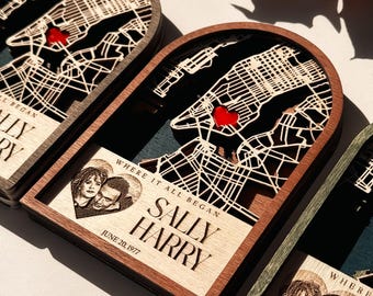 Custom Couple Map Wooden Plaque, Personalized Anniversary Gift, Engraved Location Art