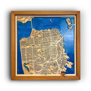 San Franciscos stadskarta i trä, epoxihartskonst, personlig jubileumspresent