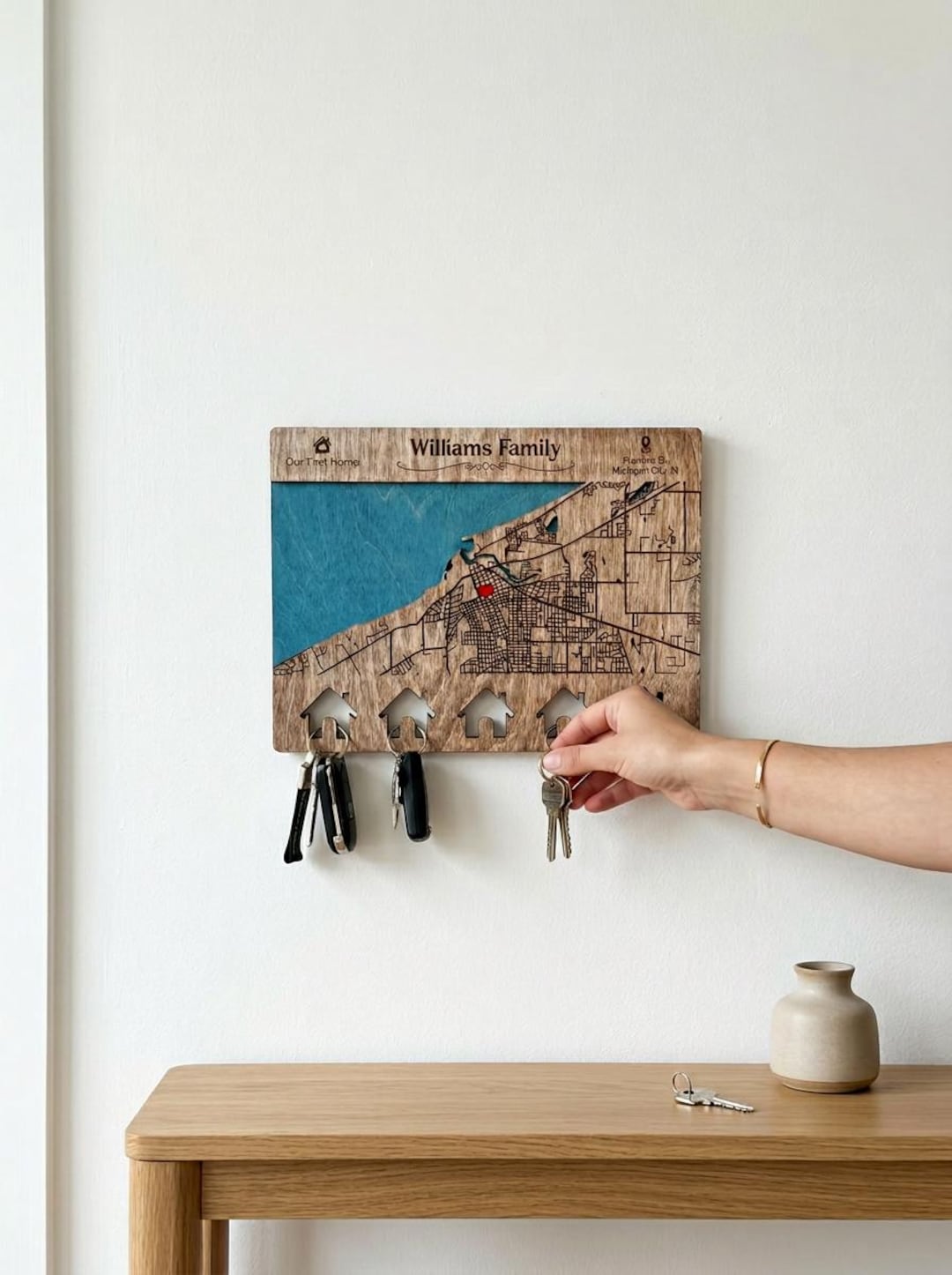 Personalized Wood Map Key Holder, Custom Location Key Hanger, Entryway ...
