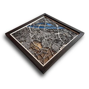 Gravure van Mozart-stadskaart Wenen - handgemaakt hout voor woonkamer. Cadeau voor architecten, kunstliefhebber. Aangepaste unieke gelaagde houten stadskaart.