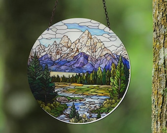 Stained Glass Style Grand Teton Acrylic Suncatcher, National Park Decor