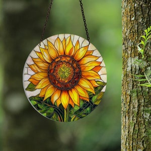 Stained Glass Style Acrylic Sunflower Suncatcher, Acrylic Window Hangings, Sunflower Lover Gift, Housewarming Gifts, Farmhouse Decor