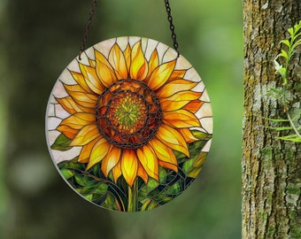 Stained Glass Style Acrylic Sunflower Suncatcher, Window Hanging