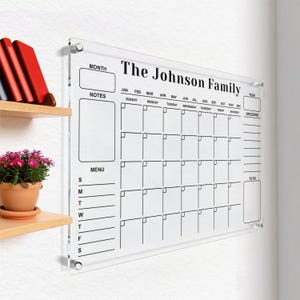 Personalized Acrylic Calendar For Wall, Personalized Family Name Planner, 2024 Wall Calendar for Kitchen and Office