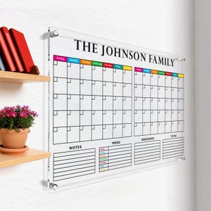 Personalized Acrylic Calendar For Wall, Personalized Family Name Planner, 2024 Wall Calendar for Kitchen and Office