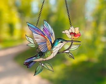 Stained Glass Style Acrylic Hummingbird Suncatcher, Window Hanging
