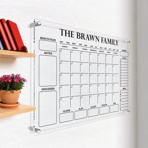 Personalized Acrylic Calendar For Wall, Personalized Family Name Planner, 2024 Wall Calendar for Kitchen and Office