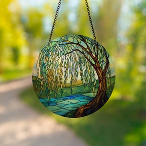 Stained Glass Style Acrylic Weeping Willow Suncatcher, Acrylic Window Hangings, Weeping Willow Window Hanging, Housewarming Gift