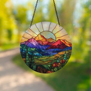 Stained Glass Style Acrylic Mountain Range Suncatcher, Acrylic Window Hangings, Mountain Range Window Hanging, Housewarming Gift