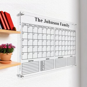 Personalized Acrylic Calendar For Wall, Personalized Family Name Planner, 2024 Wall Calendar for Kitchen and Office