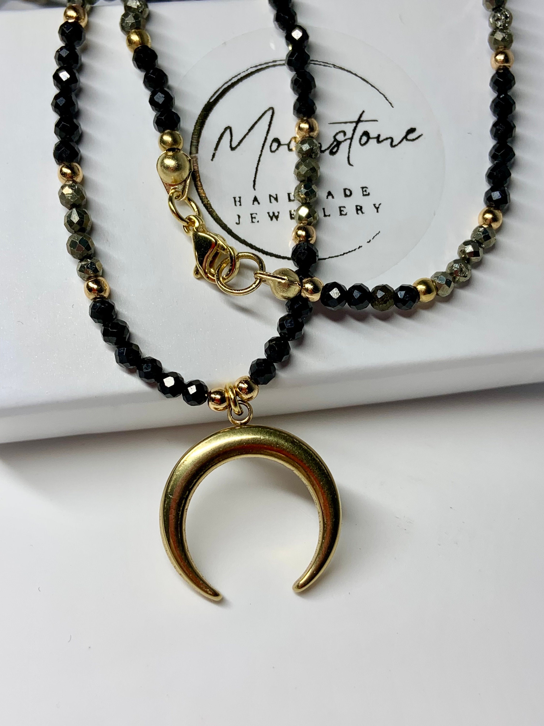 Collier Perles Tourmaline Noire Plaqué Or - Longueur 24 Pouces (61 Cm) - Neuf Avec étiquettes