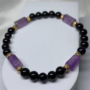 Men’s- Unisex Black Tourmaline and Amethyst Stretchy Bracelet, Protection  Bracelet, Beaden man bracelet  6mm bracelet, Man Healing gemstone