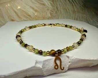 Handmade Leo Zodiac Bracelet – Peridot, Tiger Eye & Citrine Beaded Crystal Jewelry, Astrology Birthday Gift, Dainty jeweller, Boho Bracelet