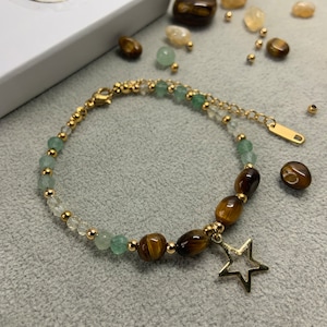 Good Luck Bracelet, Tiger Eye, Green Aventurine, Citrine bracelet, Gift for her, Faceted Gemstone Bracelet, Dainty  crystal bracelet
