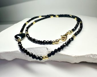 Black Tourmaline beaded necklace, Handmade gemstone black tourmaline choker, Dainty  choker, faceted crystal necklace, Hematite Necklace