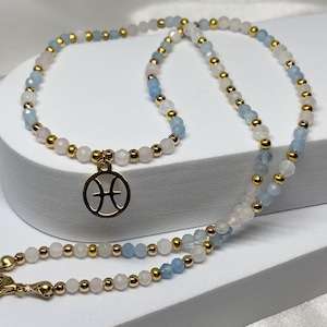 Pisces birthstone necklace, Zodiac custom, gemstone dainty beaded necklace, Amulet for Pisces  Celestial necklace, Horoscope Gift,
