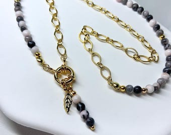 Rosa Zebrajaspis Halskette - Handgefertigter Perlenschmuck mit 18K Vergoldete Kette - Boho Kristall-Choker für Balance & Schutz