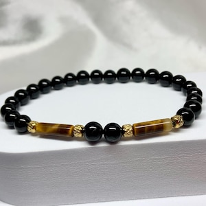 Men’s  Black Tourmaline and Tiger Eye Stretchy Bracelet, Protection and courage  Bracelet, 6mm bracelet, Man Healing gemstone