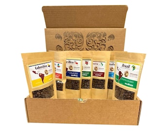 Around the World Coffee Sampler Gift Box | Single Origin, + 2 free  GF Biscotti