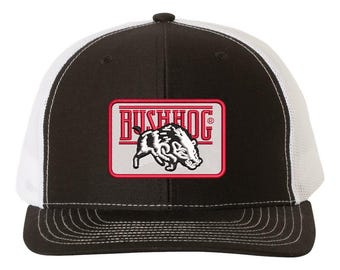 Retro Bush Hog American Machinery Embroidered Patch Flat Bill Trucker Hat Black Bush Flat Bill Hat - Black | Golf Hats | Bush League Golf Co main image 2