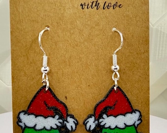 Grinch Christmas Earrings 3D Printed