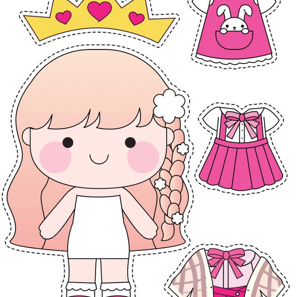 Printable Paper Doll - Magical Makeover: DIY Princess Paper Doll Set with 5 Dresses, Dressing Room, and Garden Scene