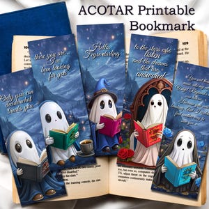 Ghost reading acotar bookmark, SJM bookmark, Acotar quotes bookmark printable, Acotar bookmarks, Velaris acotar bookmark set