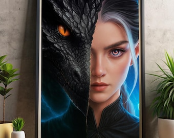 Alas de Tairn y Violeta, Póster de la cuarta ala, Póster de tormenta de ónix, Dragón de la cuarta ala, Póster imprimible, Impresión de la cuarta ala, Llama de hierro
