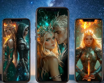 Throne of Glass Phone Wallpaper, Digital download, ios and android wallpaper, Aelin Galathynius and Rowan Whitethorn, Sarah J Maas