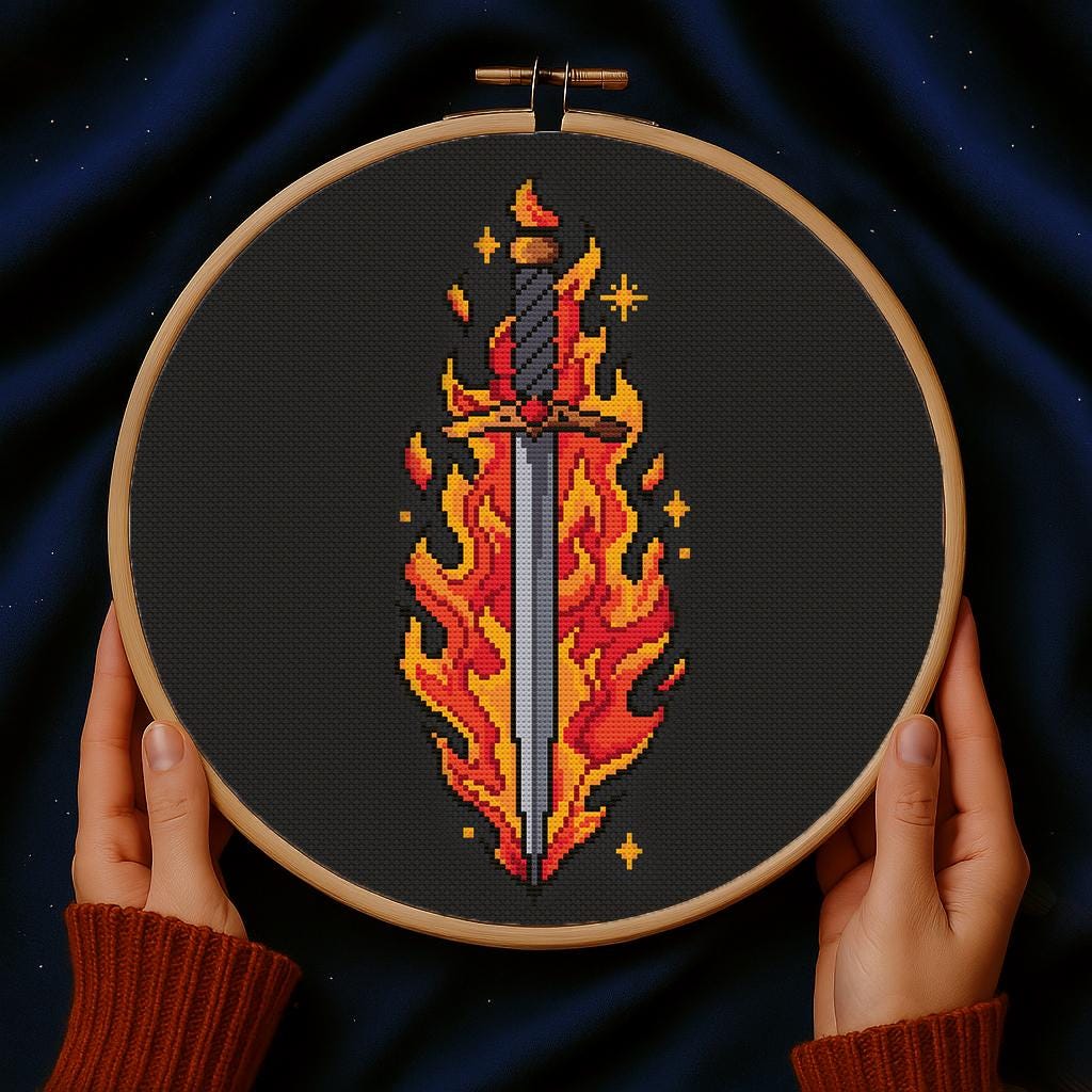 Throne of Glass Cross Stitch Pattern, Fire Sword Cross Stitch, SJM