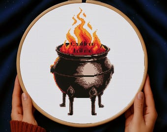 Acotar cauldron cross stitch pattern, Nesta Acotar Cross stitch PDF, Acotar quote: Cauldron boil me, Fantasy cross stitch