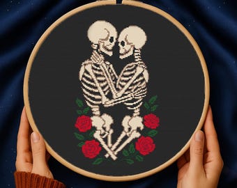 Skeleton lovers cross stitch pattern PDF, Cross stitch goth, Mystical skeleton couple cross stitch embroidery patterns, Goth wedding