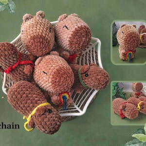 Crocheted Plush Capybara Keychain: Handmade Backpack Charm