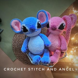Crochet toy Stitch and Angel character plushies, Soft Stuffed Toys – Gift for Kids, home Decor or Valentine Gift Couple, crochet dragon