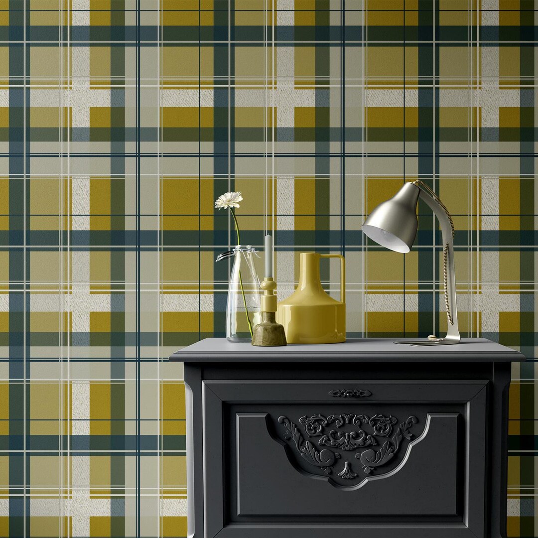 Colorful Plaid Wallpaper - Texture Olive Green Tartan | Peel&stick ...