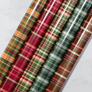kariertes Weihnachtsgeschenkpapier | Urlaub Geschenkpapier Rolle, Retro Kariert, Festlich, Einfaches Liniendesign - Grün, Rot, Braun, Weiß, Orange