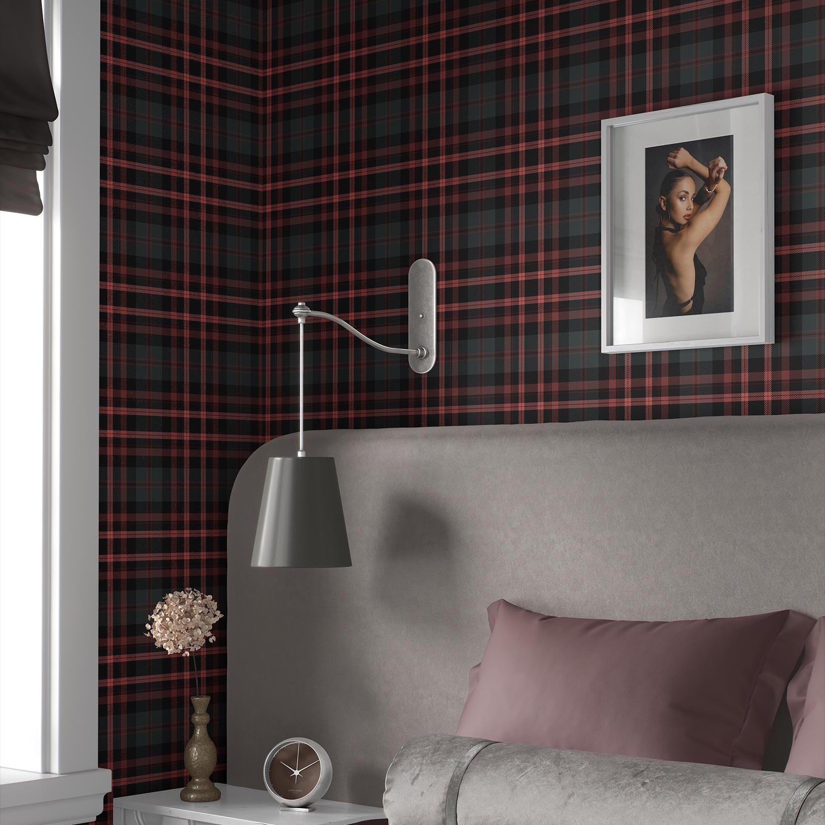 Dark Moody Plaid Peel & Stick Wallpaper: Geometric Boho Tartan - Etsy