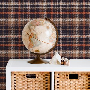 Dark Academia Preppy Plaid Wallpaper Earthy Peel and Stick, Boho Checkered Wall Art, Farmhouse Wall Decor, Vinyl Geometric Accent Wall