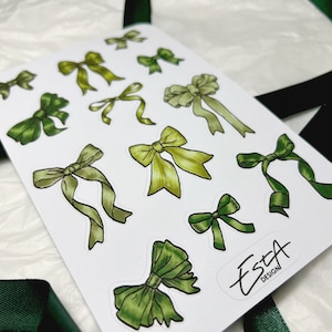 Stickervel groene strikken, lintstickers, sticker lunchbox, kleine stickers, lintstickers, leuke stickers, groene strik, laptopsticker