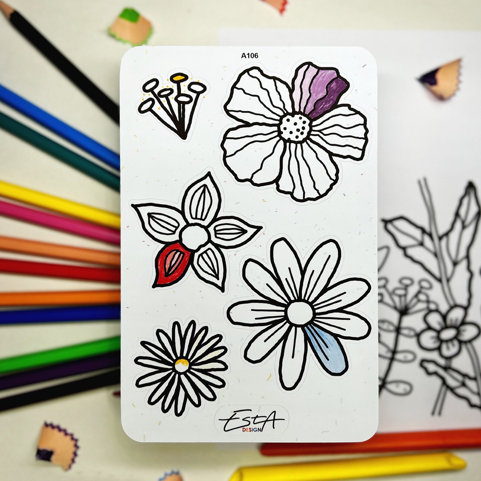Coloring Sticker Sheet & FREE Printable Coloring Page for Kids, Flowers ...
