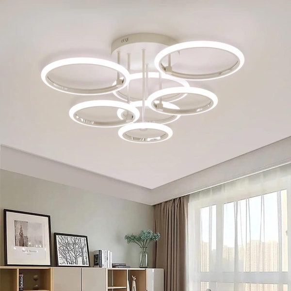Modern LED Ceiling Light Fixture | Remote Control Dimmable Chandelier for Living Room & Bedroom | High CRI, Energy Efficient Lighting