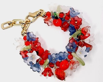 Bohemian Czech Glass Flower Bracelet: 18K Gold Plated Floral Jewelry