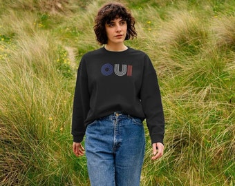 Oui Jumper - Oversized - Tri Colour - red white and blue - organic cotton jumper - sustainable clothing - Women's Sweatshirt - Slogan Jumper