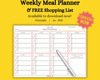 Weekly Meal Planner & Grocery List | Printable Meal Planner | Shopping List | Planner Bundle | Downloadable Planner | PDF